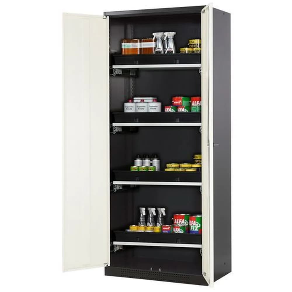 asecos® - asecos Chemikalienschrank Systema-T CS-84, Korpus anthrazit, Flügeltüren weiß, 4 Tablarauszüge
