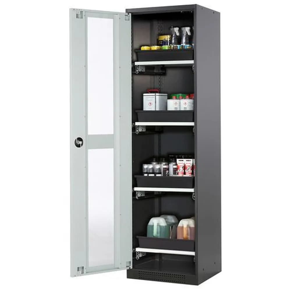 asecos® - asecos Chemikalienschrank Systema-T CS-54LG, Korpus anthrazit, Flügeltüren grau, 4 Tablarauszüge