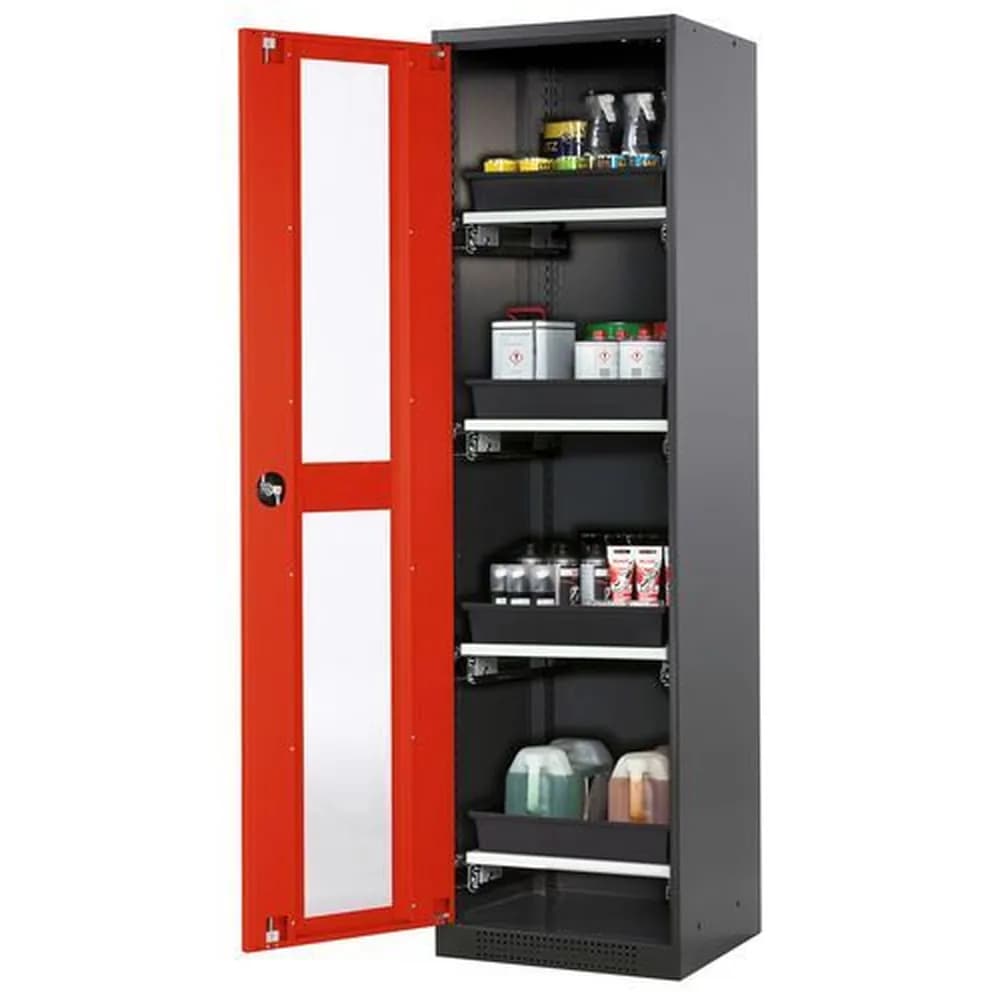 asecos® - asecos Chemikalienschrank Systema-T CS-54LG, Korpus anthrazit, Flügeltüren rot, 4 Tablarauszüge