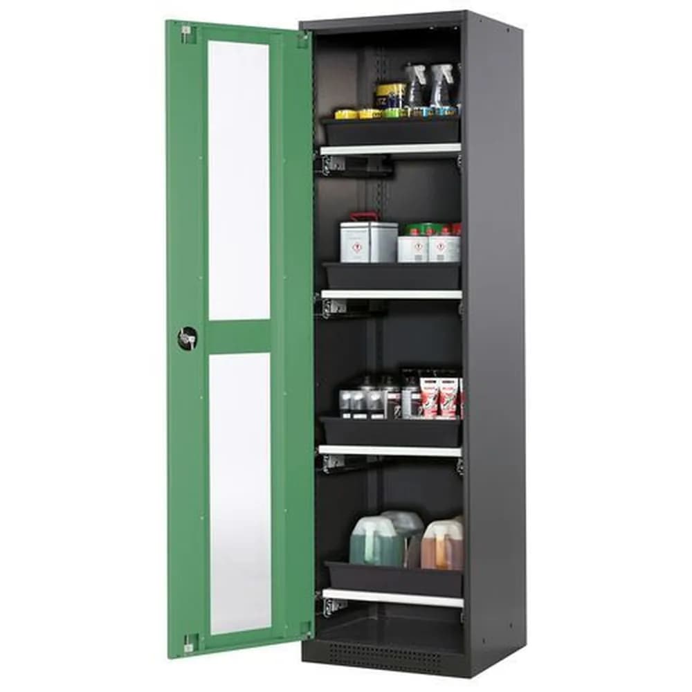 asecos® - asecos Chemikalienschrank Systema-T CS-54LG, Korpus anthrazit, Flügeltüren grün, 4 Tablarauszüge
