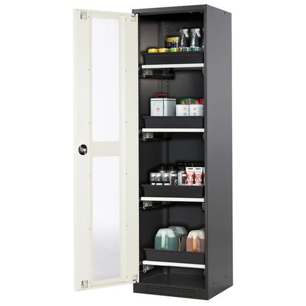 asecos® - asecos Chemikalienschrank Systema-T CS-54LG, Korpus anthrazit, Flügeltüren weiß, 4 Tablarauszüge