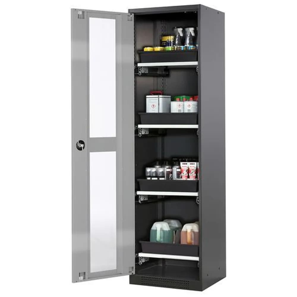 asecos® - asecos Chemikalienschrank Systema-T CS-54LG, Korpus anthrazit, Flügeltüren silber, 4 Tablarauszüge