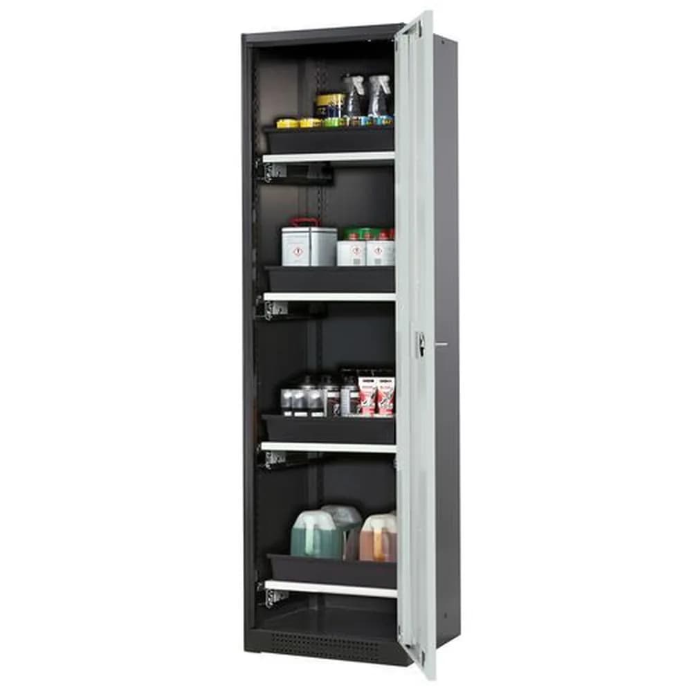 asecos® - asecos Chemikalienschrank Systema-T CS-54RG, Korpus anthrazit, Flügeltüren grau, 4 Tablarauszüge
