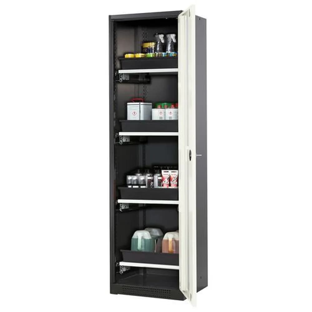 asecos® - asecos Chemikalienschrank Systema-T CS-54RG, Korpus anthrazit, Flügeltüren weiß, 4 Tablarauszüge