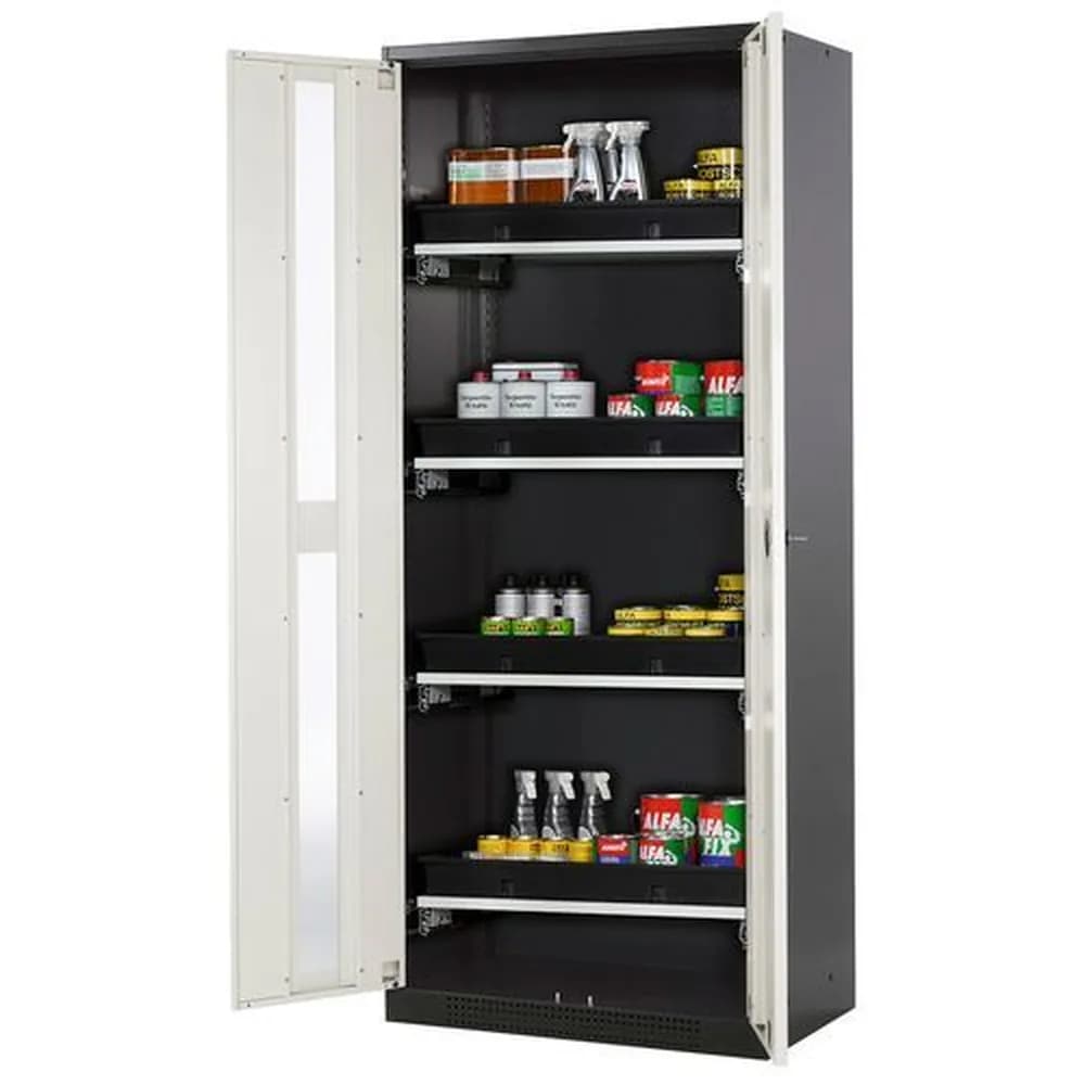 asecos® - asecos Chemikalienschrank Systema-T CS-84G, Korpus anthrazit, Flügeltüren weiß, 4 Tablarauszüge