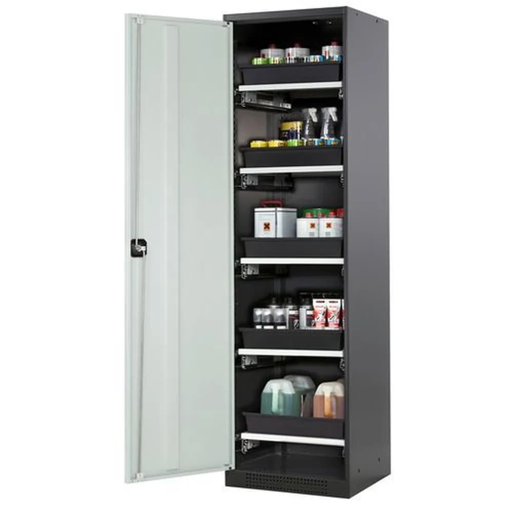 asecos® - asecos Chemikalienschrank Systema-T CS-55L, Korpus anthrazit, Flügeltüren grau, 5 Tablarauszüge