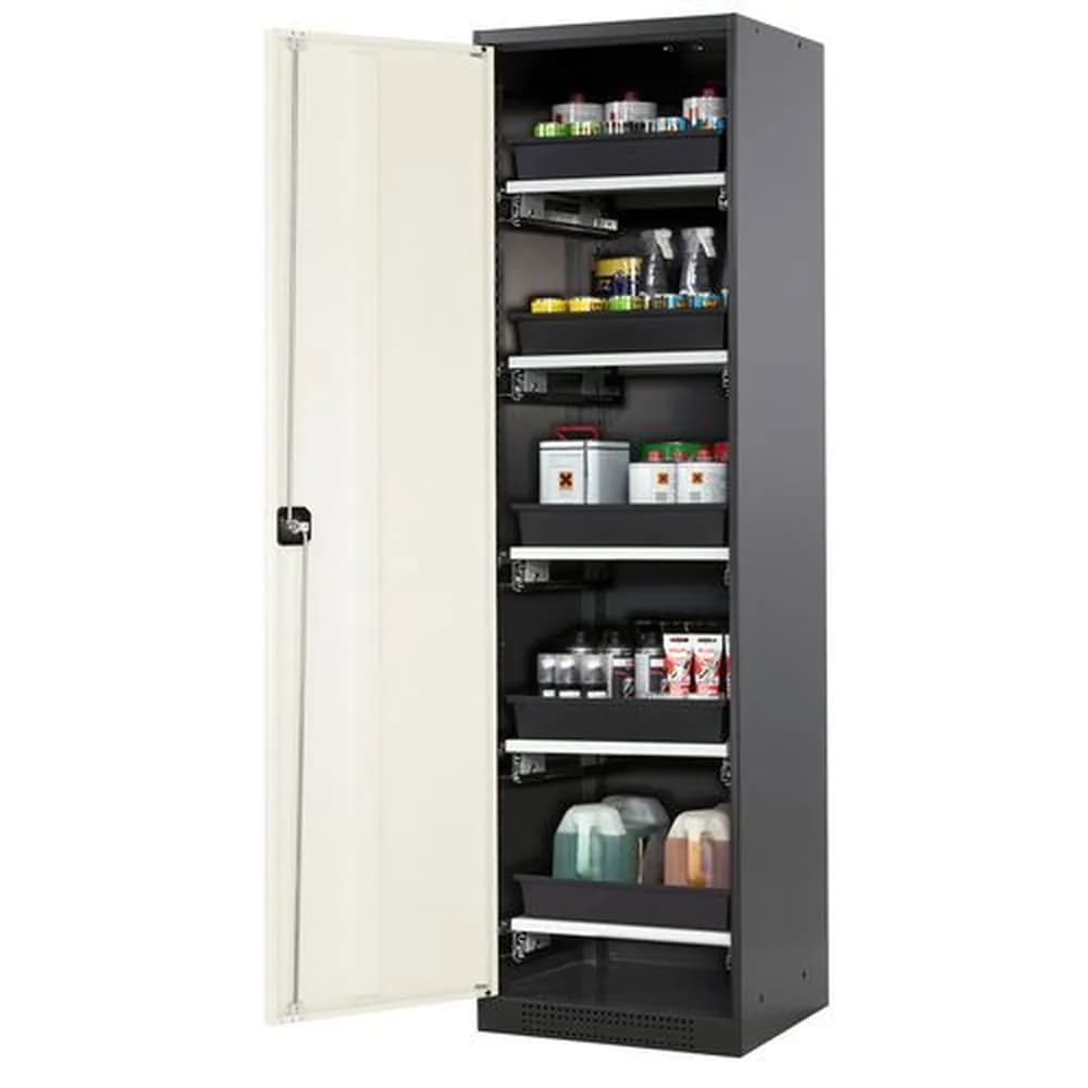 asecos® - asecos Chemikalienschrank Systema-T CS-55L, Korpus anthrazit, Flügeltüren weiß, 5 Tablarauszüge