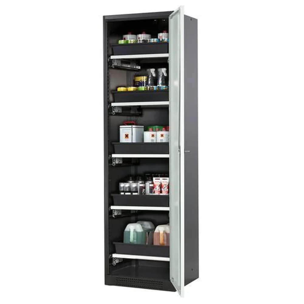 asecos® - asecos Chemikalienschrank Systema-T CS-55R, Korpus anthrazit, Flügeltüren grau, 5 Tablarauszüge