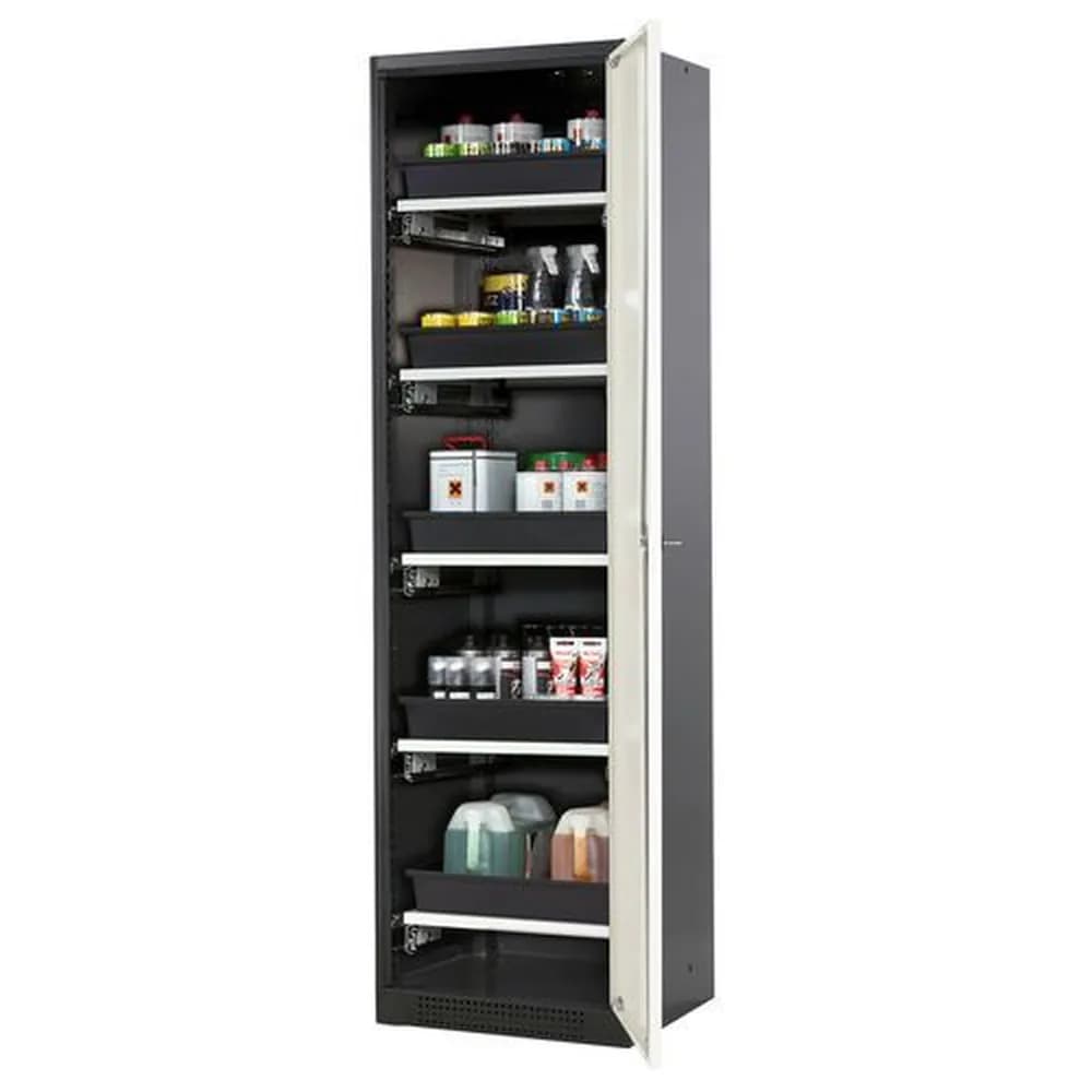 asecos® - asecos Chemikalienschrank Systema-T CS-55R, Korpus anthrazit, Flügeltüren weiß, 5 Tablarauszüge