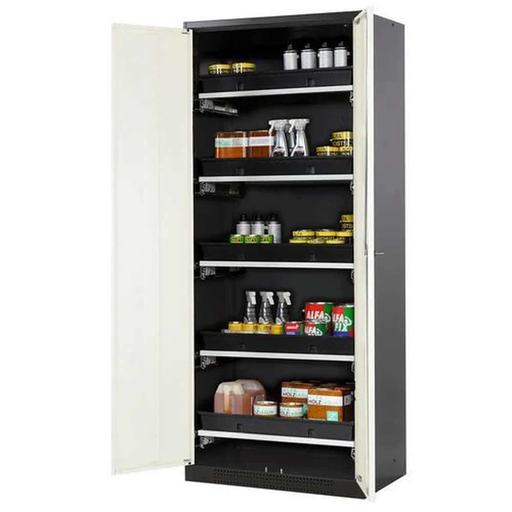 asecos® - asecos Chemikalienschrank Systema-T CS-85, Korpus anthrazit, Flügeltüren weiß, 5 Tablarauszüge