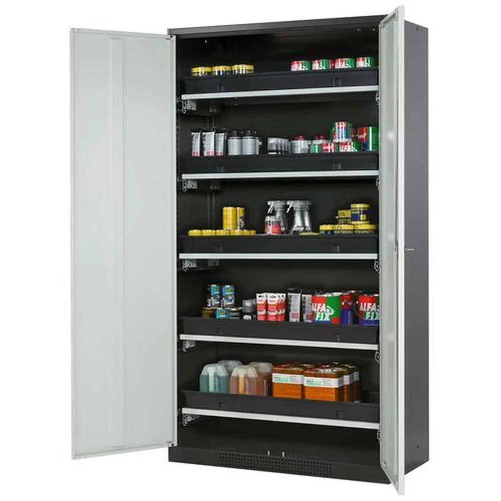 asecos® - asecos Chemikalienschrank Systema-T CS-105, Korpus anthrazit, Flügeltüren grau, 5 Tablarauszüge