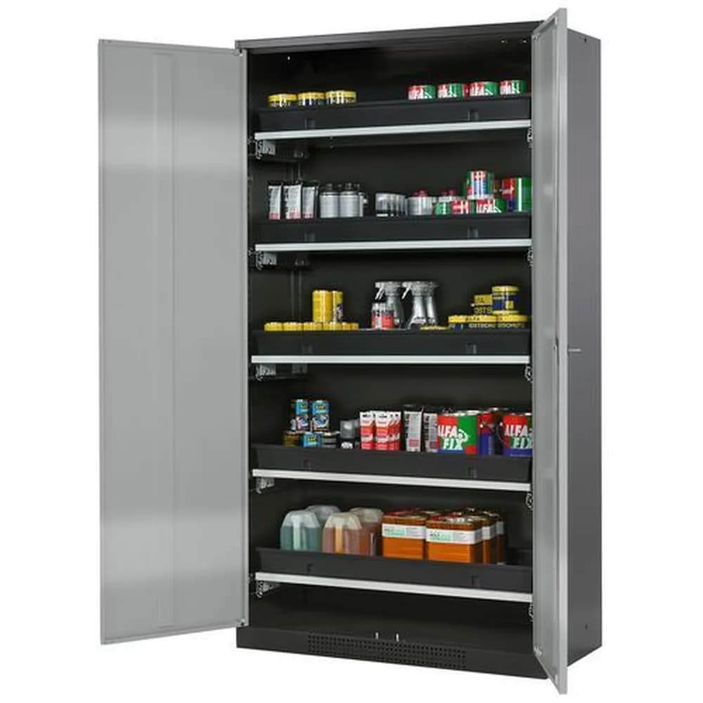 asecos® - asecos Chemikalienschrank Systema-T CS-105, Korpus anthrazit, Flügeltüren silber, 5 Tablarauszüge