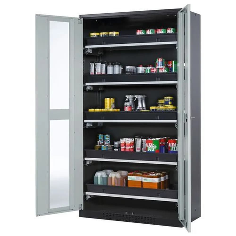 asecos® - asecos Chemikalienschrank Systema-T CS-105G, Korpus anthrazit, Flügeltüren grau, 5 Tablarauszüge