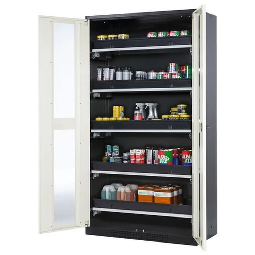 asecos® - asecos Chemikalienschrank Systema-T CS-105G, Korpus anthrazit, Flügeltüren weiß, 5 Tablarauszüge
