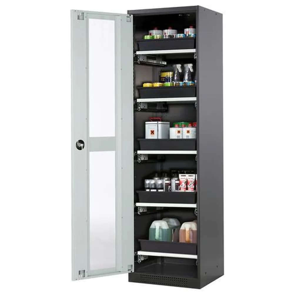 asecos® - asecos Chemikalienschrank Systema-T CS-55LG, Korpus anthrazit, Flügeltüren grau, 5 Tablarauszüge