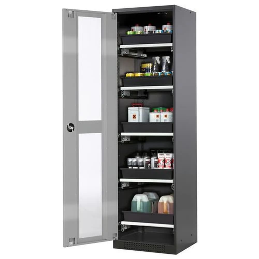 asecos® - asecos Chemikalienschrank Systema-T CS-55LG, Korpus anthrazit, Flügeltüren silber, 5 Tablarauszüge