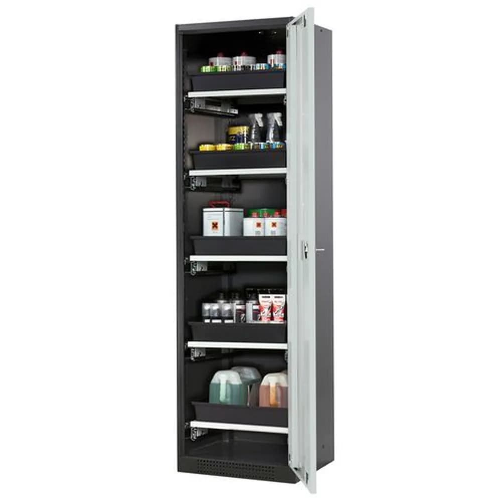 asecos® - asecos Chemikalienschrank Systema-T CS-55RG, Korpus anthrazit, Flügeltüren grau, 5 Tablarauszüge