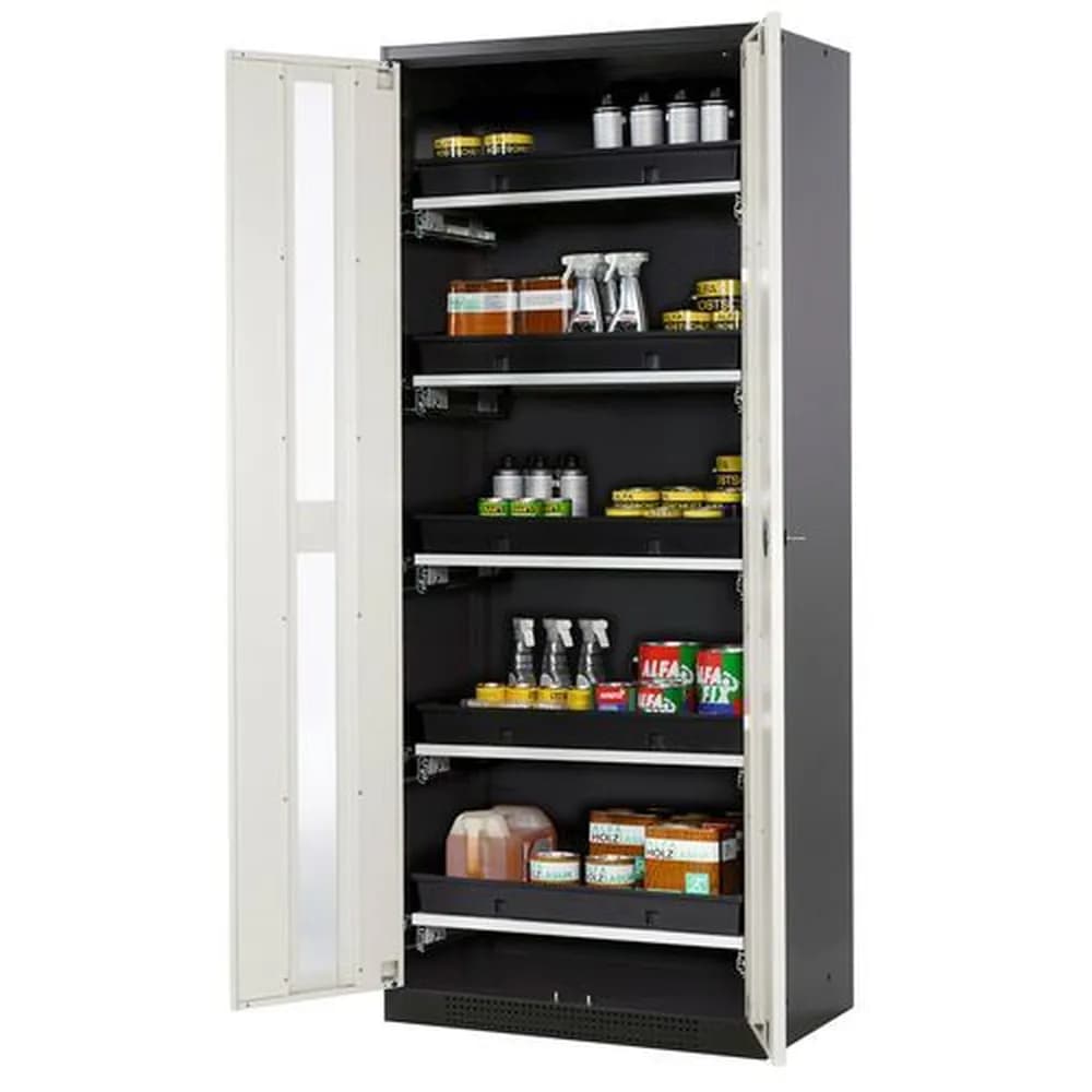 asecos® - asecos Chemikalienschrank Systema-T CS-85G, Korpus anthrazit, Flügeltüren weiß, 5 Tablarauszüge