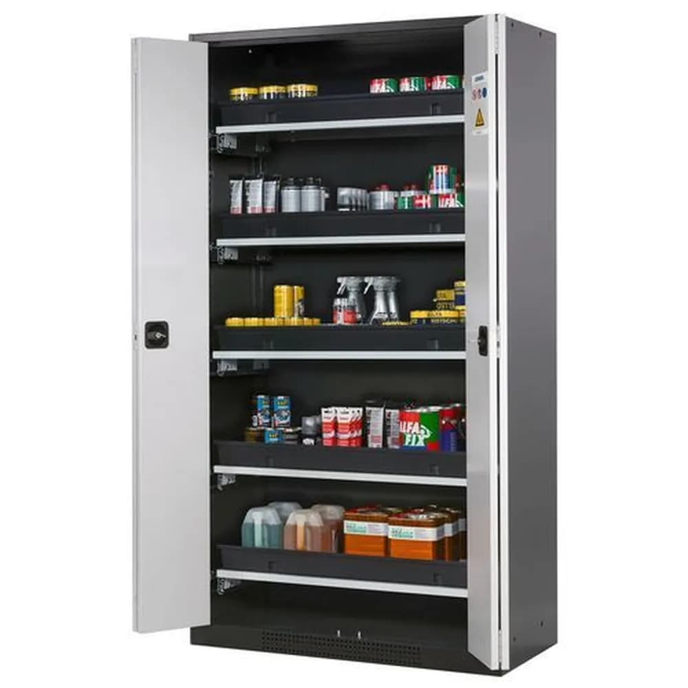 asecos® - asecos Chemikalienschrank Systema-T CS-105F, Korpus anthrazit, Falttüren grau, 5 Tablarauszüge