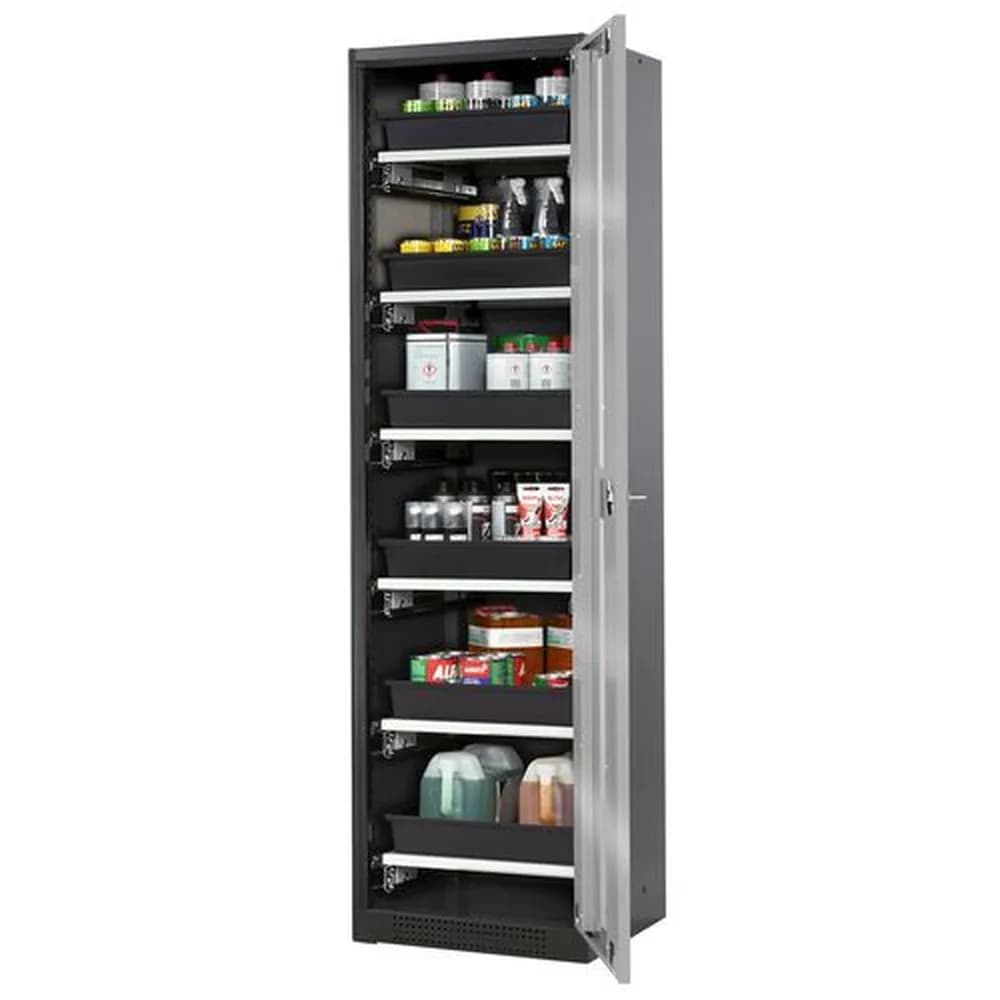 asecos® - asecos Chemikalienschrank Systema-T CS-56RG, Korpus anthrazit, Flügeltüren silber, 6 Tablarauszüge
