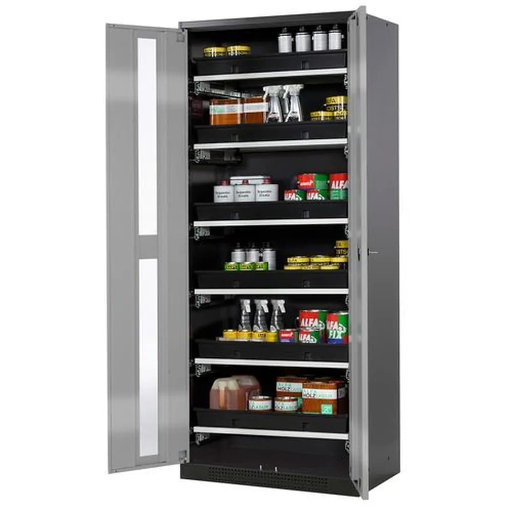 asecos® - asecos Chemikalienschrank Systema-T CS-86G, Korpus anthrazit, Flügeltüren silber, 6 Tablarauszüge