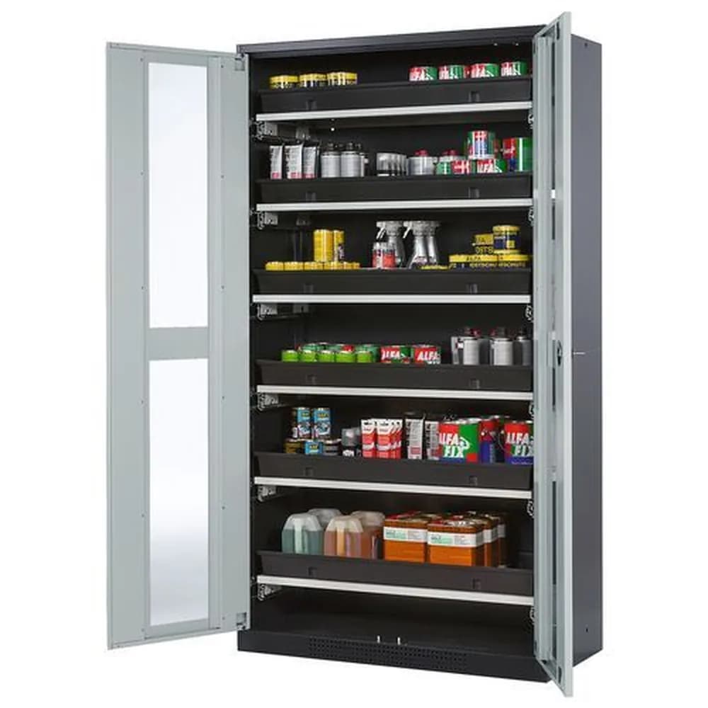 asecos® - asecos Chemikalienschrank Systema-T CS-106G, Korpus anthrazit, Flügeltüren grau, 6 Tablarauszüge