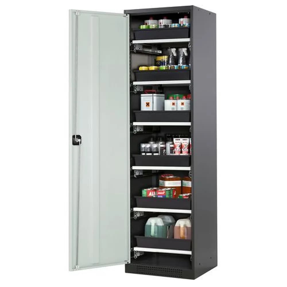 asecos® - asecos Chemikalienschrank Systema-T CS-56L, Korpus anthrazit, Flügeltüren grau, 6 Tablarauszüge