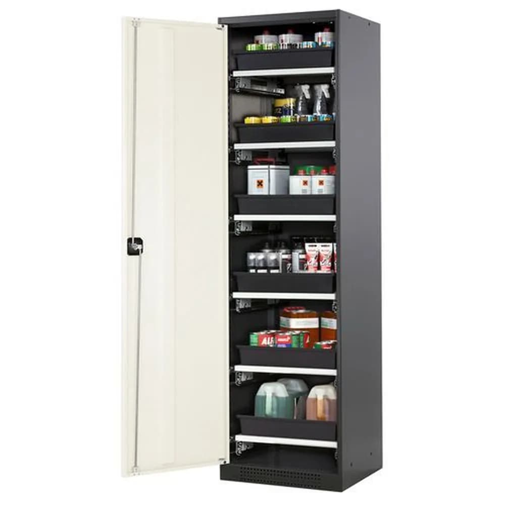 asecos® - asecos Chemikalienschrank Systema-T CS-56L, Korpus anthrazit, Flügeltüren weiß, 6 Tablarauszüge