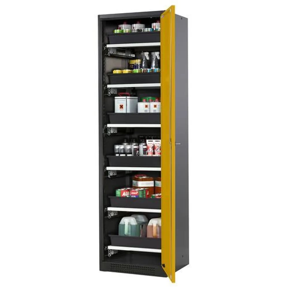 asecos® - asecos Chemikalienschrank Systema-T CS-56R, Korpus anthrazit, Flügeltüren gelb, 6 Tablarauszüge