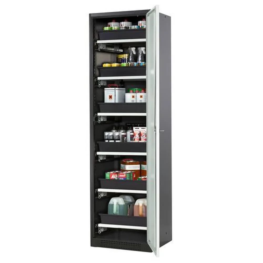 asecos® - asecos Chemikalienschrank Systema-T CS-56RG, Korpus anthrazit, Flügeltüren grau, 6 Tablarauszüge
