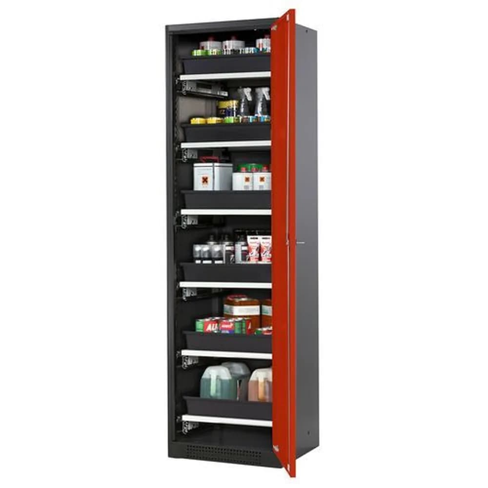 asecos® - asecos Chemikalienschrank Systema-T CS-56R, Korpus anthrazit, Flügeltüren rot, 6 Tablarauszüge