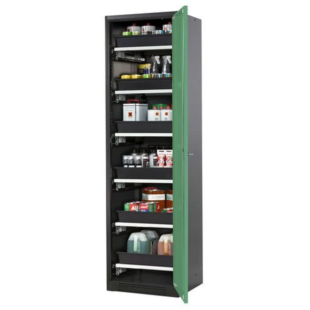 asecos® - asecos Chemikalienschrank Systema-T CS-56R, Korpus anthrazit, Flügeltüren grün, 6 Tablarauszüge