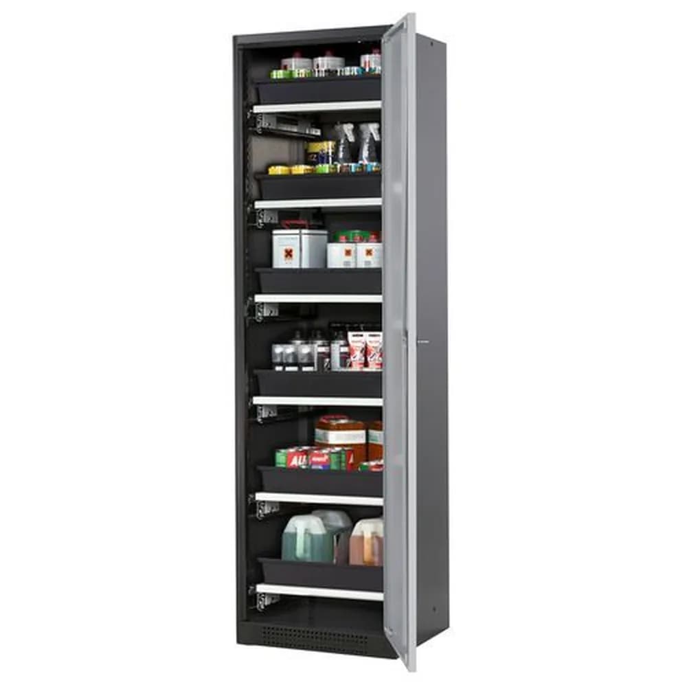 asecos® - asecos Chemikalienschrank Systema-T CS-56R, Korpus anthrazit, Flügeltüren silber, 6 Tablarauszüge