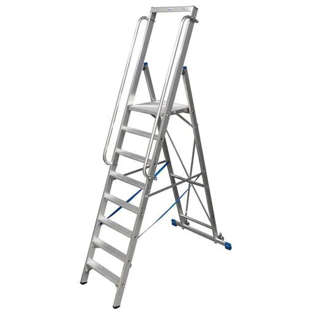 KRAUSE® - Stufen-Stehleiter aus Aluminium, fahrbar, mit großer Plattform und Sicherheitsbügel, 12 Stufen