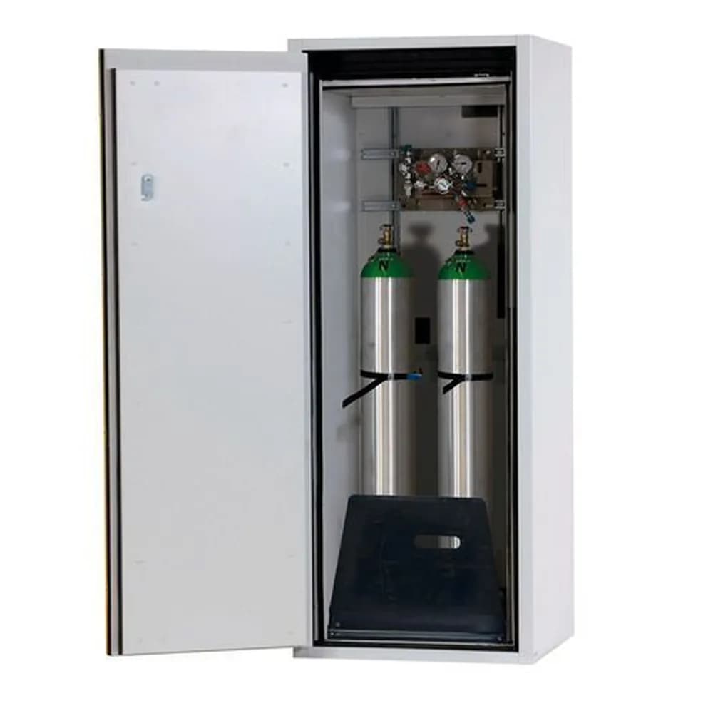 asecos® - asecos Gasflaschenschrank feuerbeständig G90, 2 x 10 l Flaschen, B 600 mm, Tür links, grau/gelb