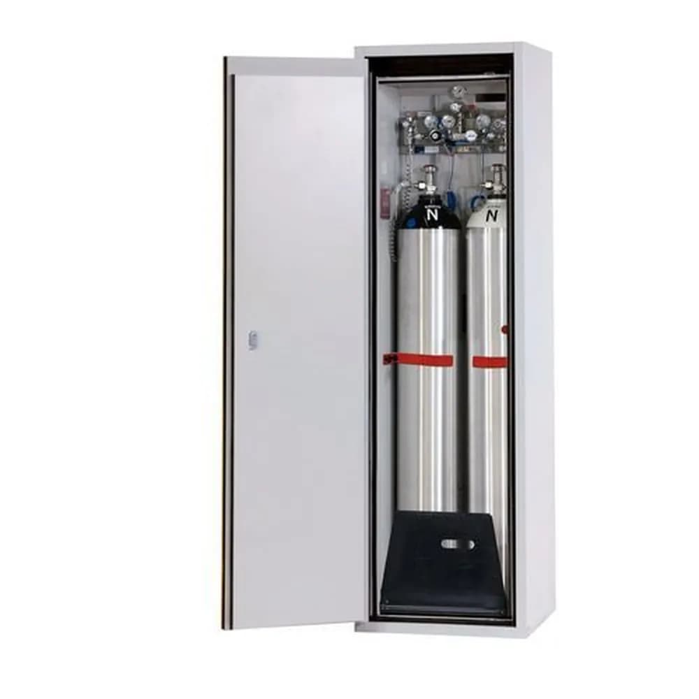 asecos® - asecos Gasflaschenschrank feuerbeständig G90, 2 x 50 l Flaschen, B 600 mm, Tür links, grau/gelb
