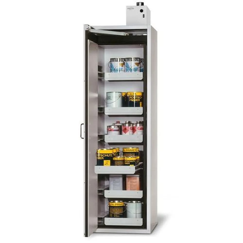 asecos® - asecos Feuerbeständiger Gefahrstoffschrank Edition, 6 Auszugswannen, Türanschlag rechts, grau