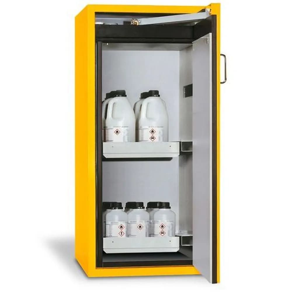 asecos® - asecos Feuerbeständiger Gefahrstoffschrank Edition, 2 Auszugswannen, gelb, One-Touch, rechts