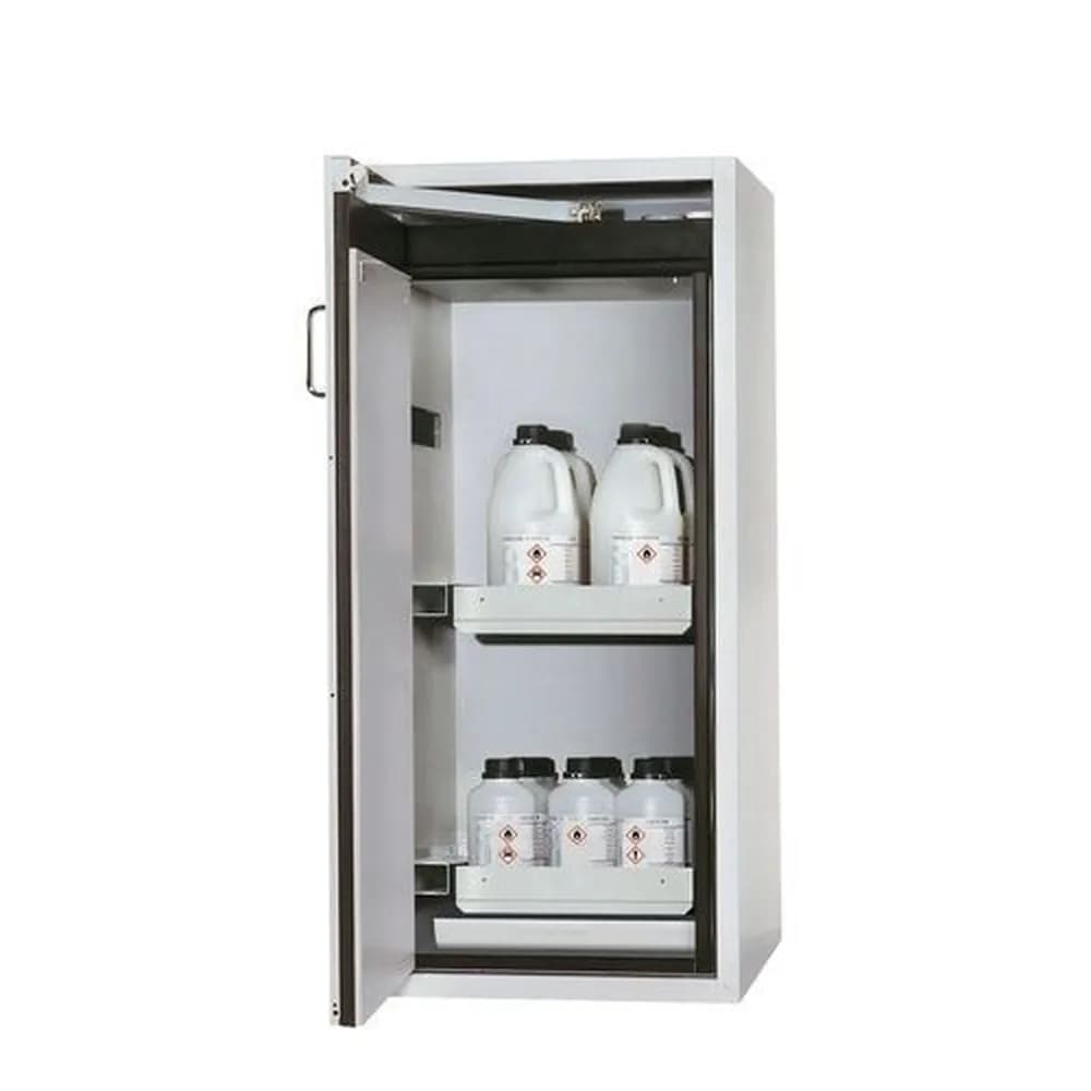 asecos® - asecos Feuerbeständiger Gefahrstoffschrank Edition, 2 Auszugswannen, Türanschlag links, grau