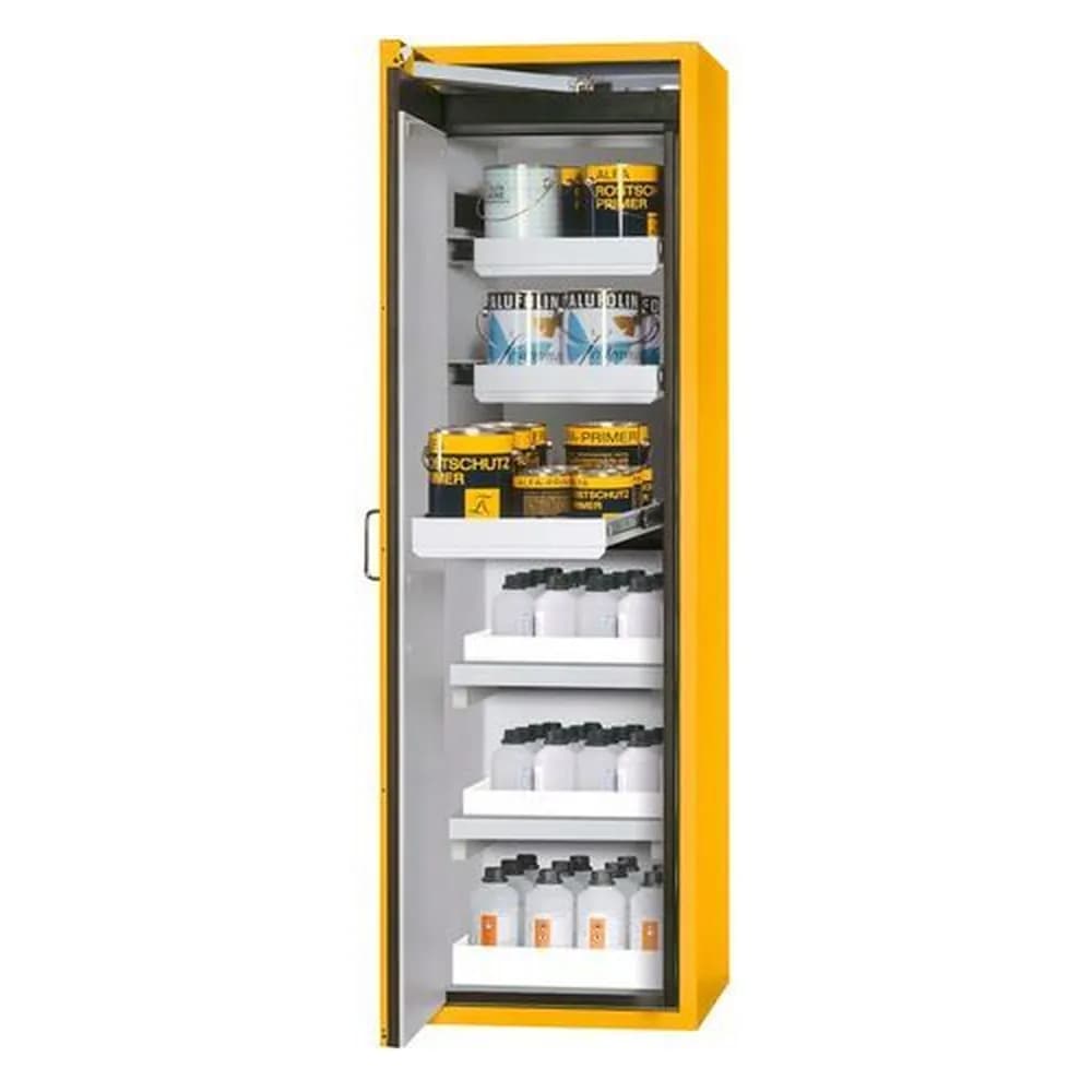 asecos® - asecos Feuerbeständiger Gefahrstoffschrank Edition mit Auszügen und Wannenböden, gelb, B 596 mm
