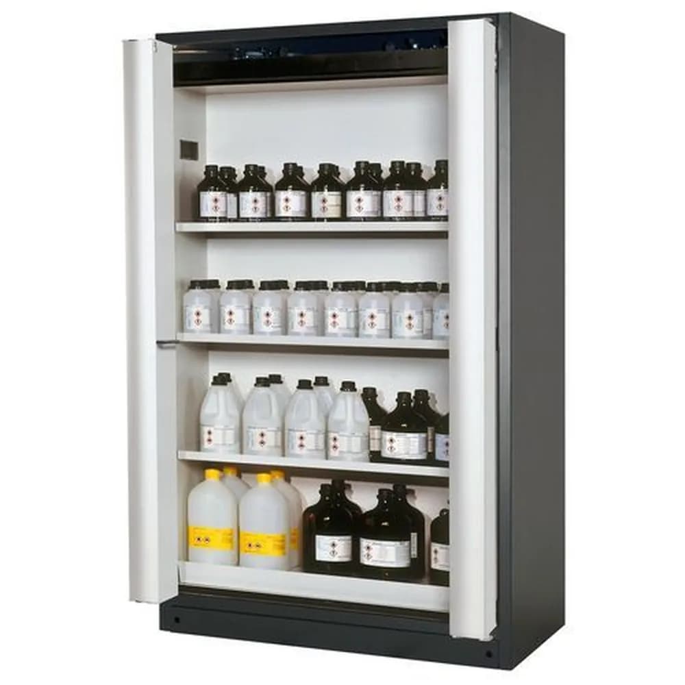 asecos® - asecos Feuerbeständiger Gefahrstoffschrank Select W-123F, 3 Einlegeböden, Falttüren grau