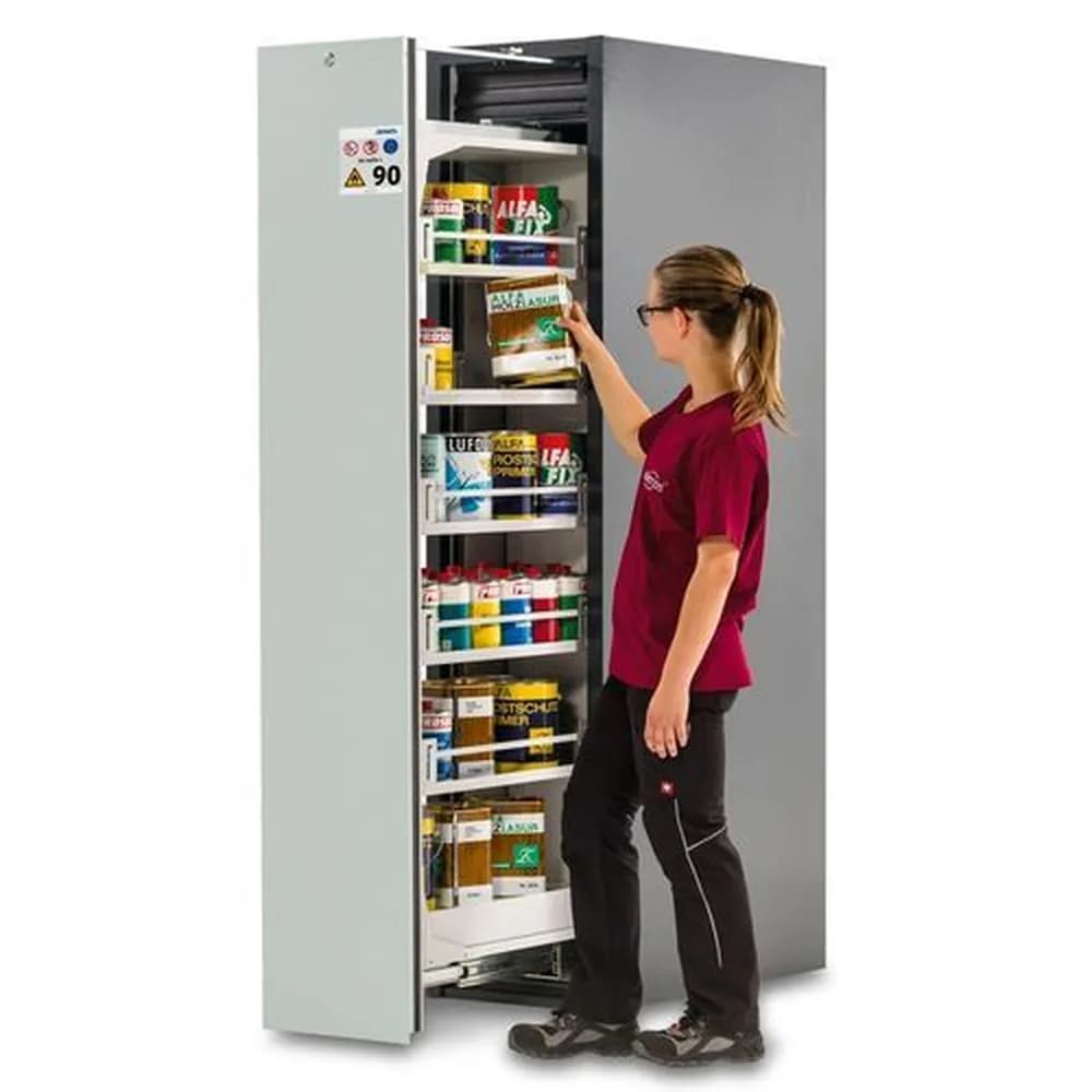 asecos® - asecos Slim-Scoper, Feuerbeständiger Gefahrstoffschrank 45-5, 1 Vertikalauszug, Tür grau