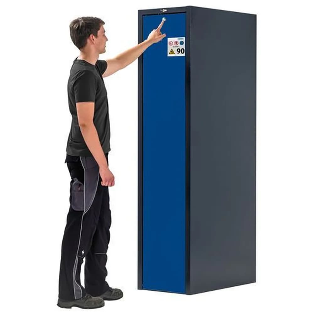 asecos® - asecos Slim-Scoper, Feuerbeständiger Gefahrstoffschrank 45-5, 1 Vertikalauszug, 5 Fachböden, blau