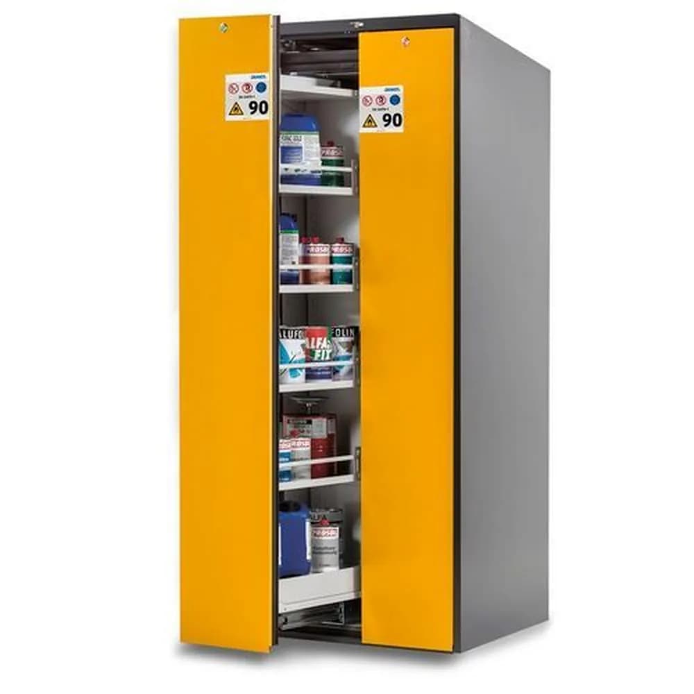 asecos® - asecos Wide-Scoper, Feuerbeständiger Gefahrstoffschrank 81-10, 2 Vertikalauszüge, Tür gelb