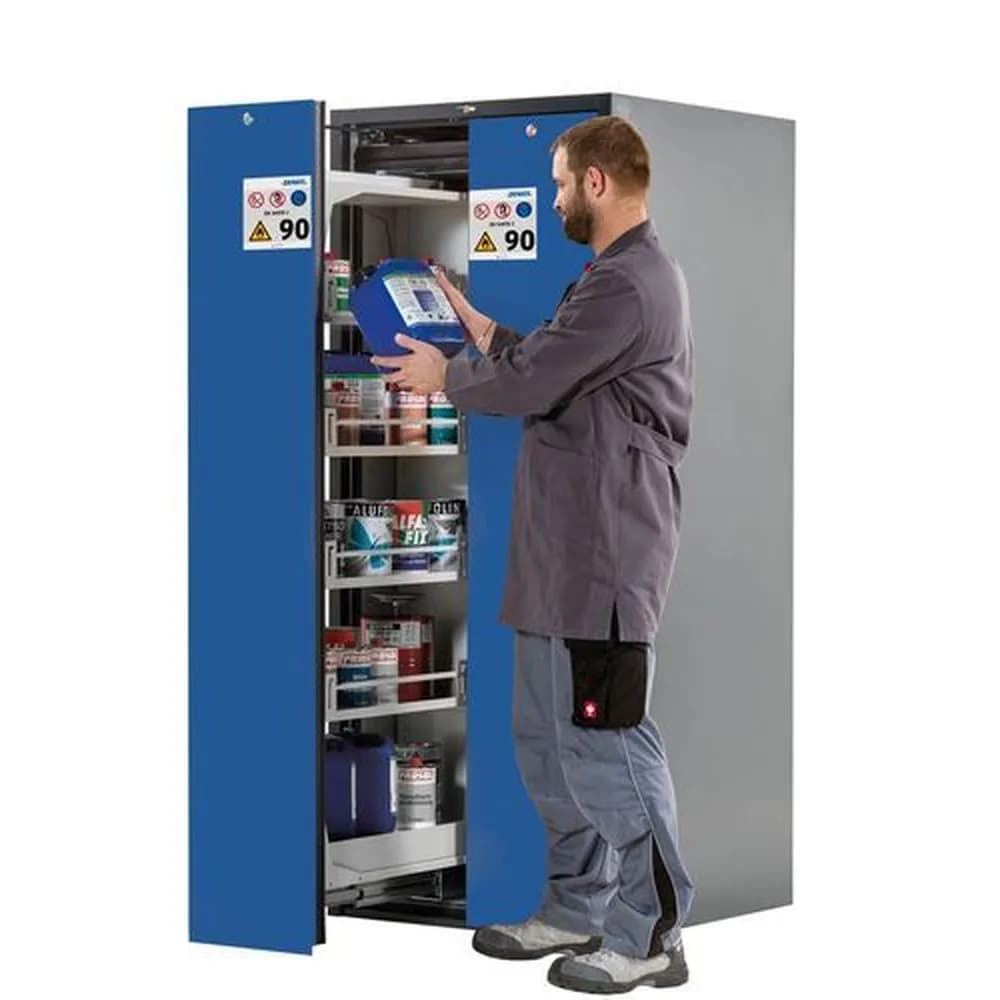 asecos® - asecos Wide-Scoper, Feuerbeständiger Gefahrstoffschrank 81-10, 2 Vertikalauszüge, 10 Fachböden, blau