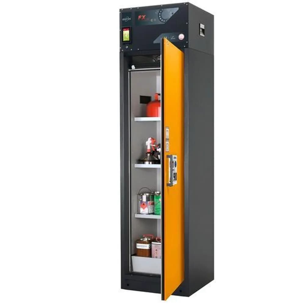 asecos® - asecos Feuerbeständiger Umluft-Gefahrstoffschrank Custos, gelb,3 Böden,Türanschlag rechts