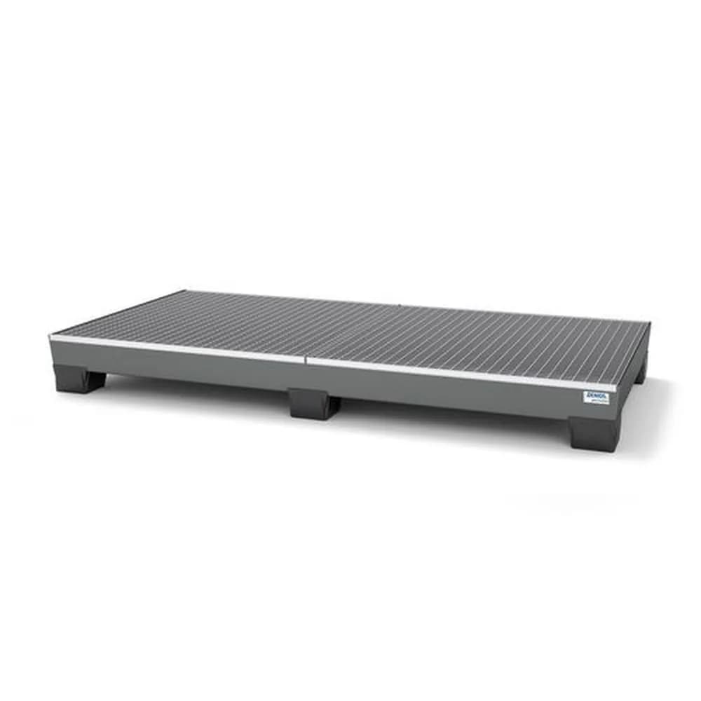 DENIOS pro-line - Auffangwanne pro-line aus Stahl für 8 Fässer, lackiert, unterfahrbar, m. Gitterrost, 2455x1210x250