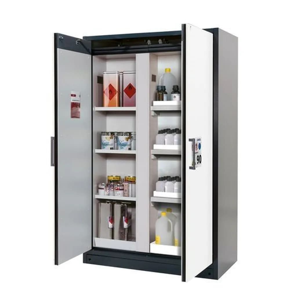 asecos® - asecos Feuerbeständiger Gefahrstoffschrank Select, mit Mittelwand, Einlege- und Wannenböden, weiß