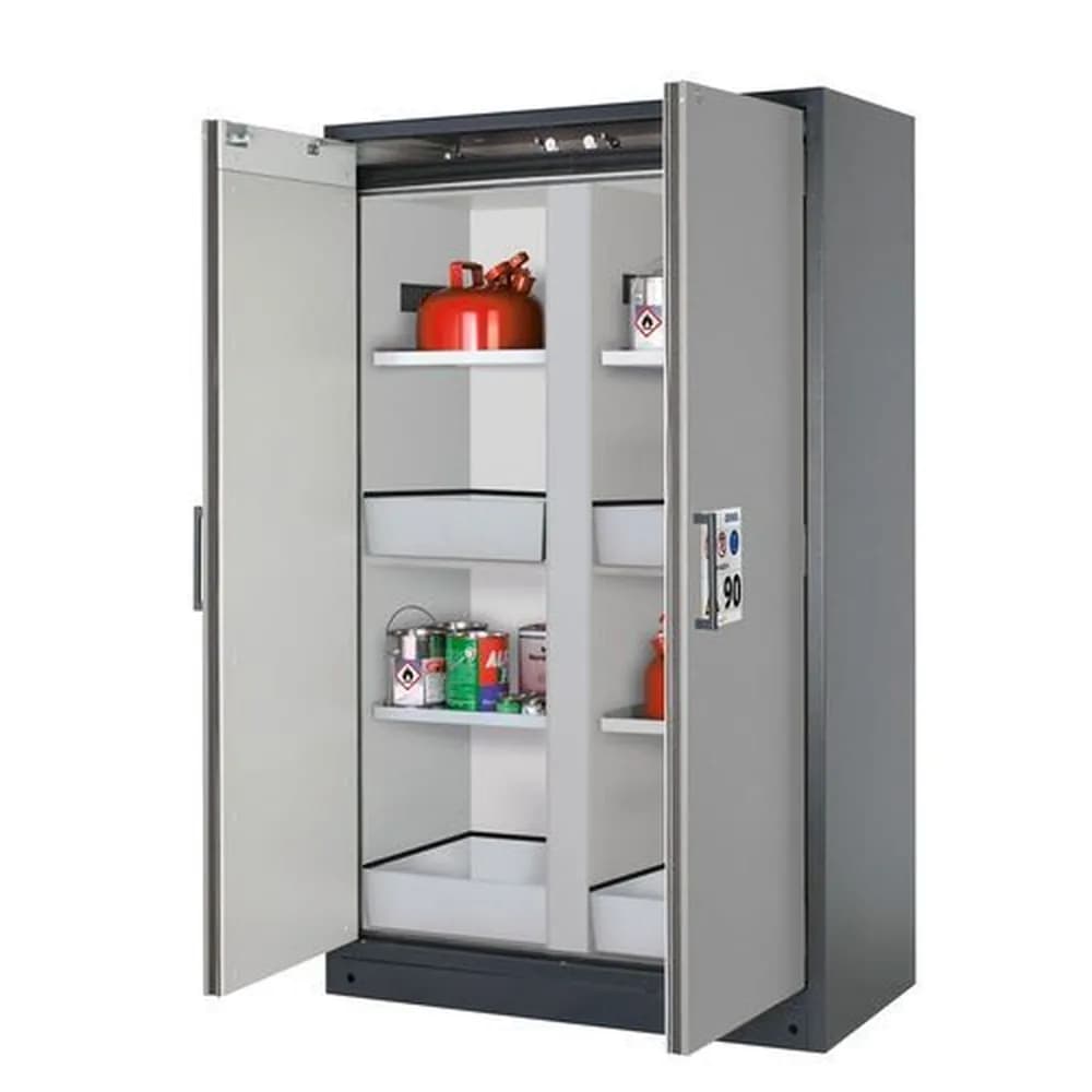 asecos® - asecos Feuerbeständiger Gefahrstoffschrank Select, Mittelwand, mit Einlegeböden, Bodenwannen, grau