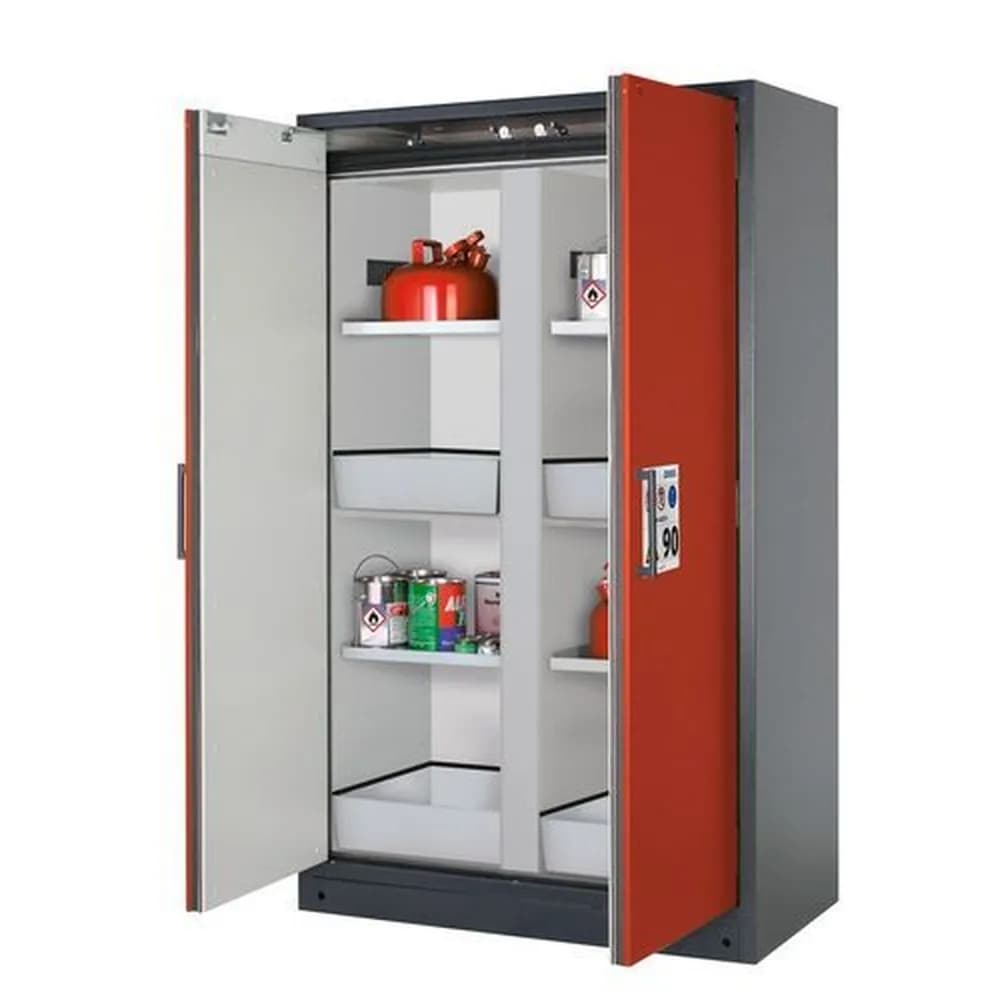 asecos® - asecos Feuerbeständiger Gefahrstoffschrank Select, Mittelwand, mit Einlegeböden, Bodenwannen, rot